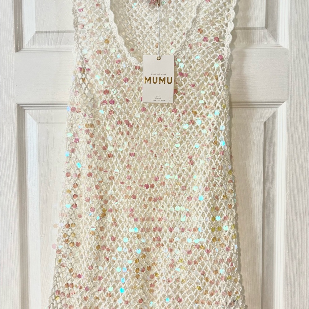 Show Me Your Mumu WOMENS MEDIUM Sequin Cover Up - White and Pink